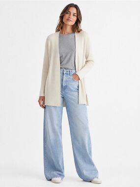 Reiss Ribbed Marley Cream Open Cardigan Size S Wool Blend Career Classic Neutral